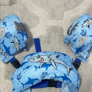 adidas Kids One Piece Swim Float - Light Blue with Shark Print